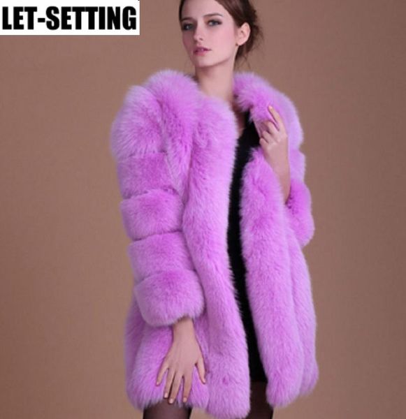 dress faux fox fur coat women slim faux fur jacket long coat winter faux fox fur coat stripe luxury fashion 4xl white blue purple